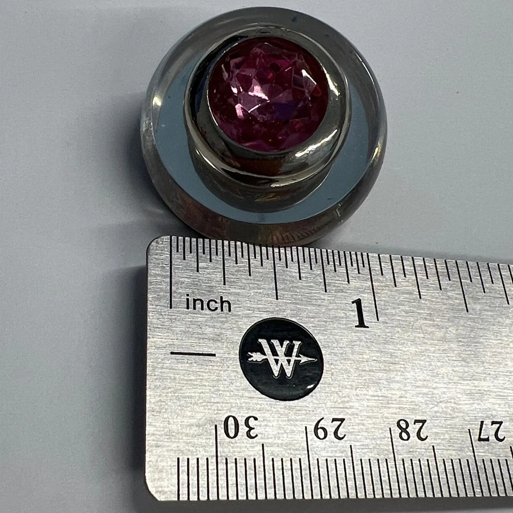 Diva Vintage Clear Lucite Pink Tourmaline Stone Silverplate Bezel Clip Earrings